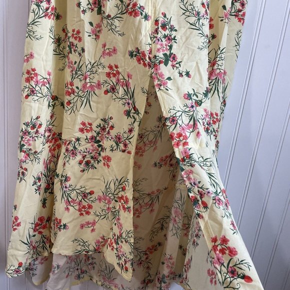 No Boundaries Skirt Womens XXXL (21) Yellow Floral Midi Hi Lo Smocked Waist - Picture 4 of 11